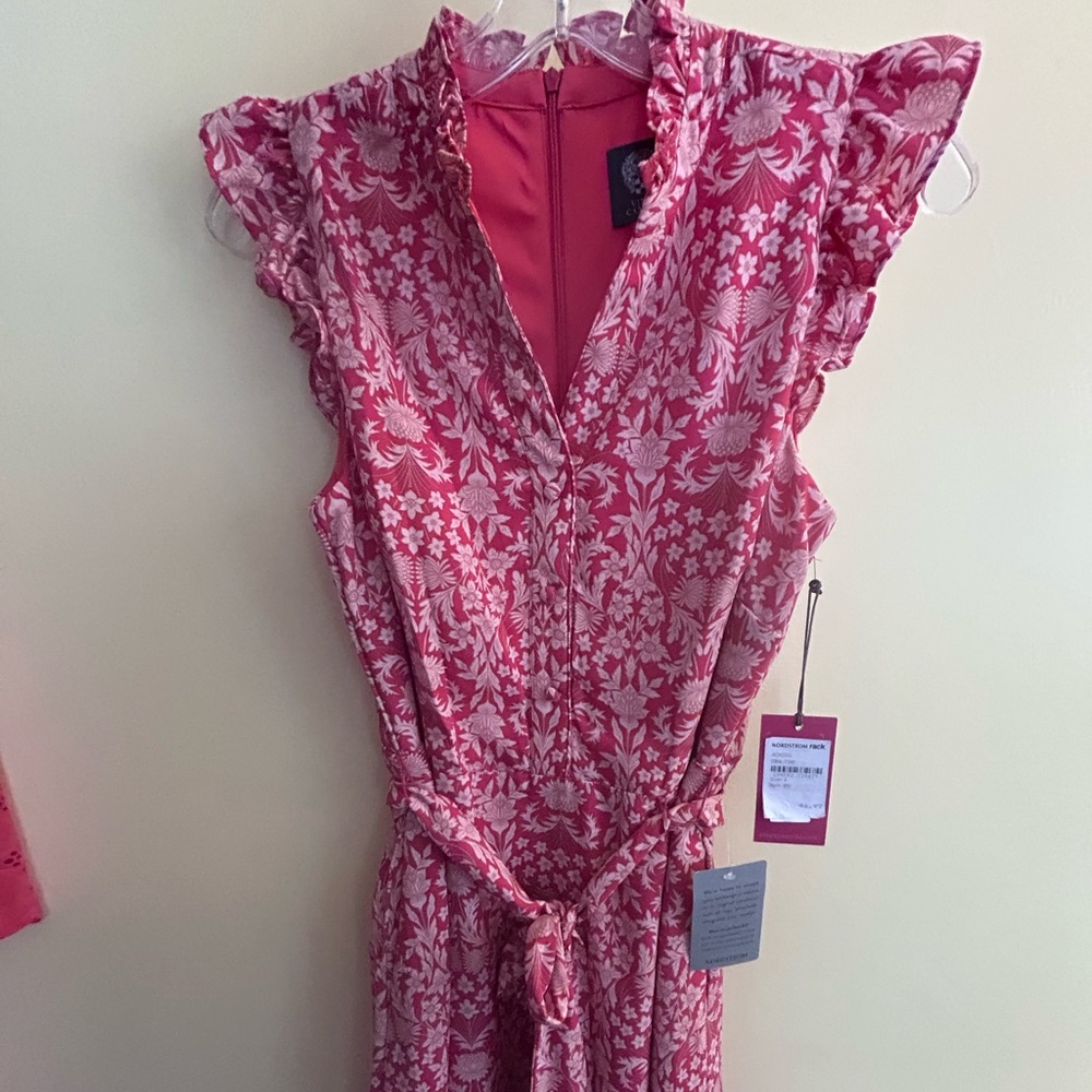 Floral Ruffle Sleeveless Dress Vince Camuto Tie Waist Belt Included NWT